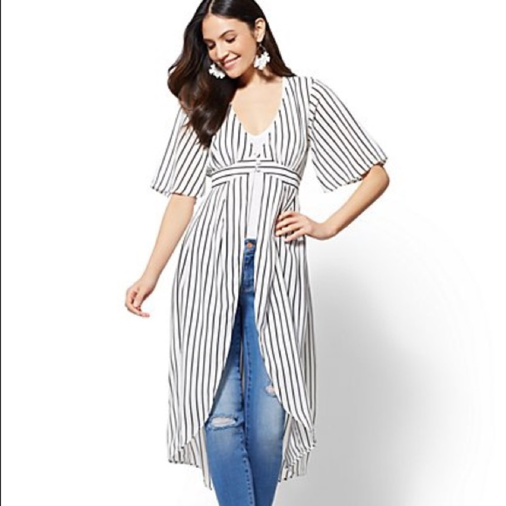 NY&C- Stripes Kimono Blouse. Black/White - L